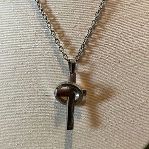 Silver cross and ring necklace #54